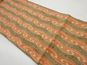 リサイクル　手織り紬縞に抽象模様織出し全通洒落袋帯